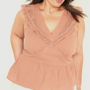 NWT: old navy Flutter-Sleeve Crochet Lace Tie-Back Top for Women $40 3X